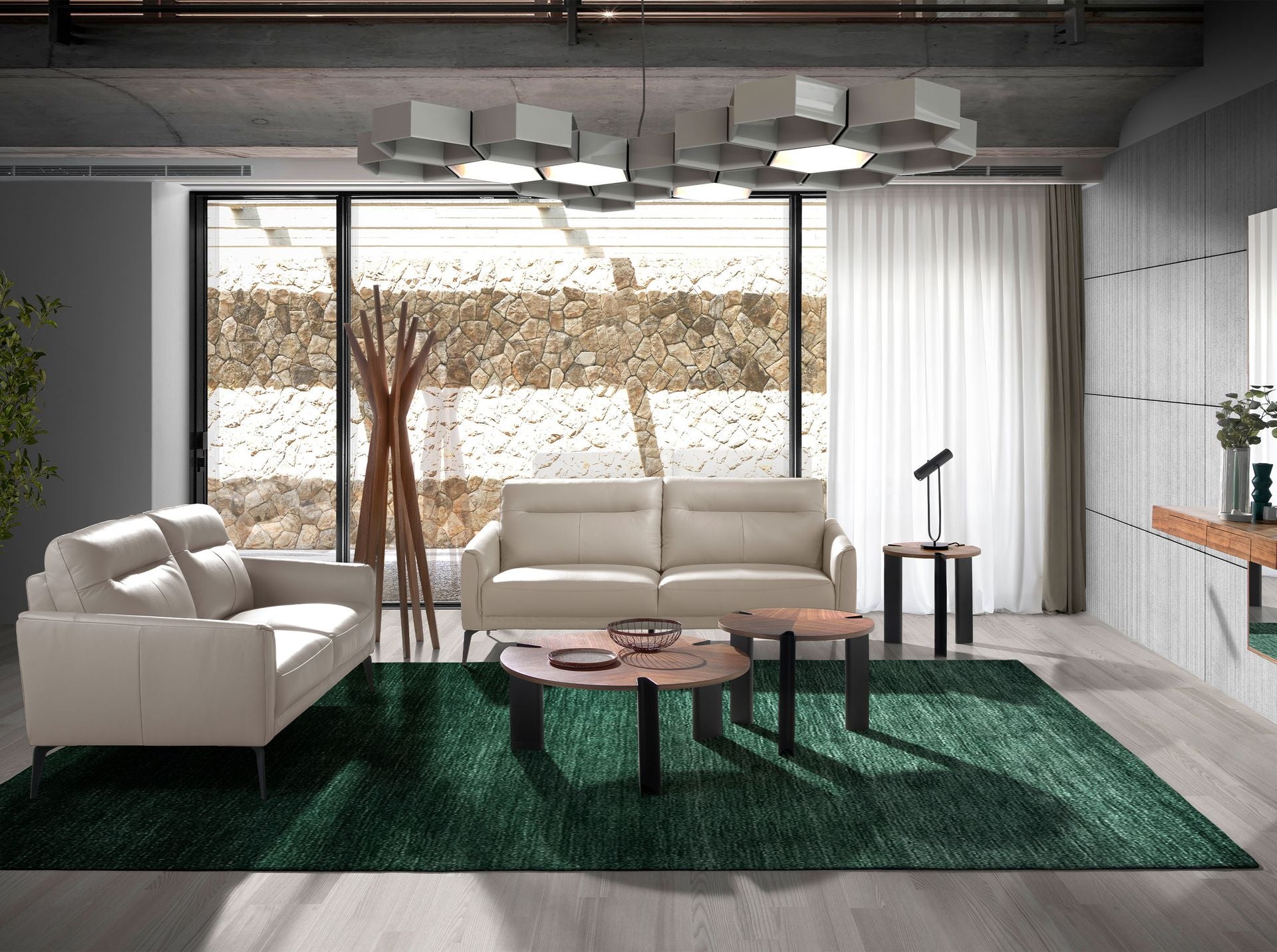 Tavolino rotondo in noce e acciaio nero