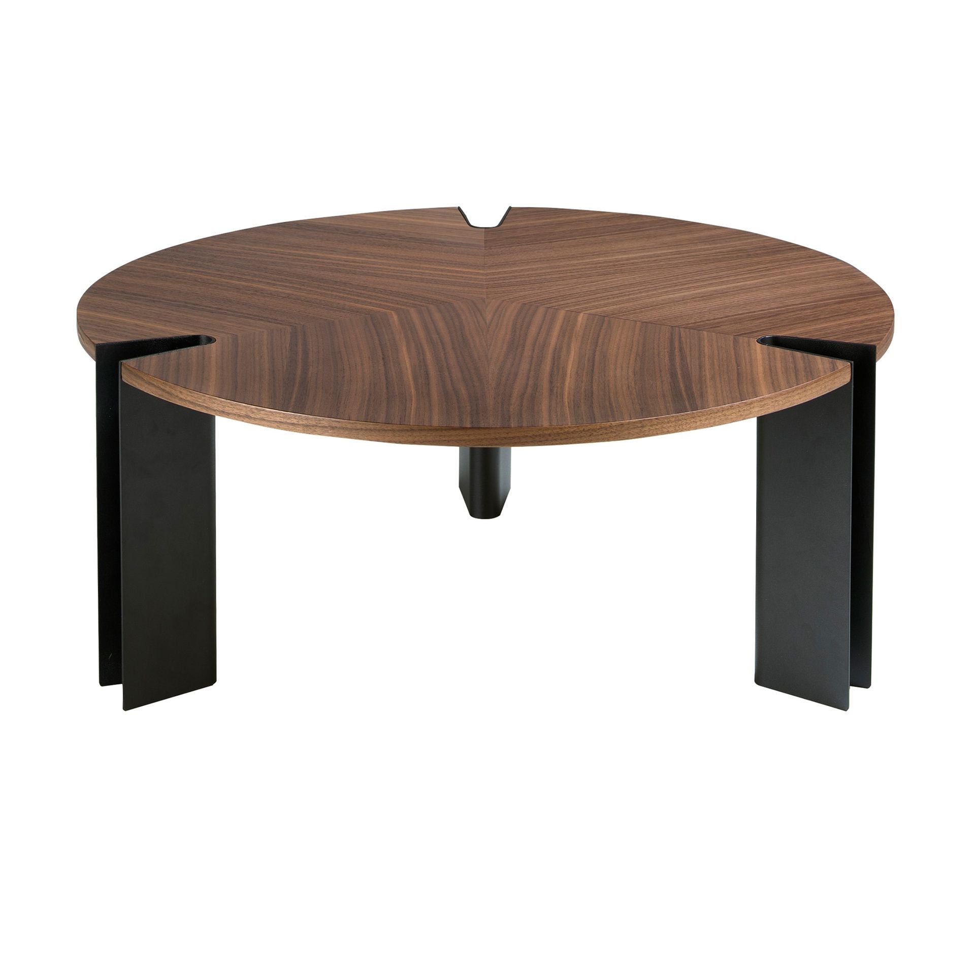 Tavolino rotondo in noce e acciaio nero