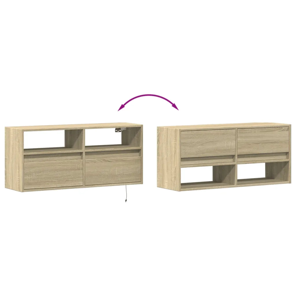 Mobile TV a Parete con Luci LED Rovere Sonoma 100x31x45 cm 852336