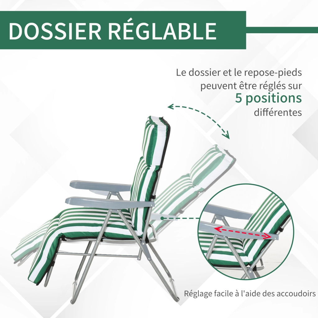 Lettino prendisole pieghevole regolabile ¨C Xylo ¨C Set 2 pezzi acciaio verde e bianco