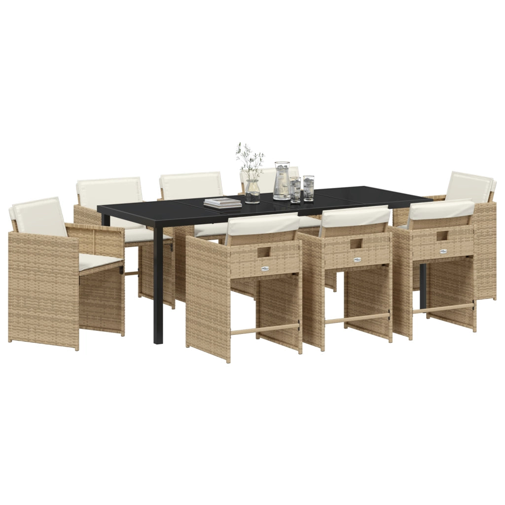 Set da pranzo da giardino in polyrattan beige con cuscini