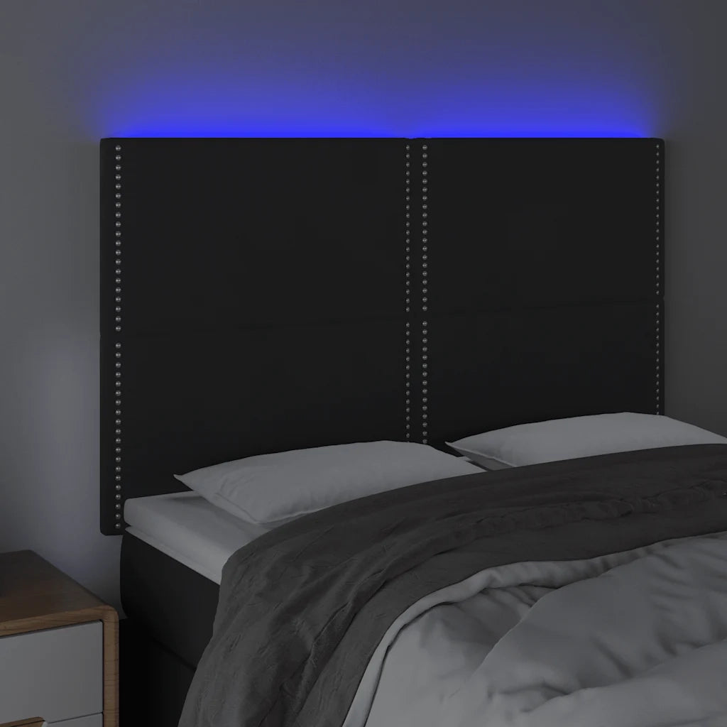 Testiera | Testata a LED Nera 144x5x118/128 cm in Velluto