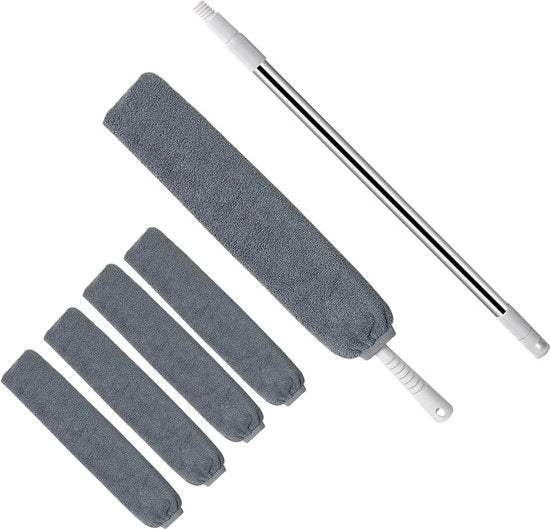 Spremimetro con serbatoio di riserva - panno di pulizia microfibra - spazzola con setole elastiche - maniglia di estensione in acciaio inossidabile - spazzola angolare microfibra - spazzola di pulizia estensibile grigia