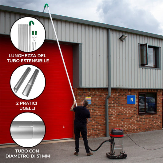 Kit di aspirapolvere per grondaie a lunga portata per il sistema di pulizia del tubo di scarico 7,2m