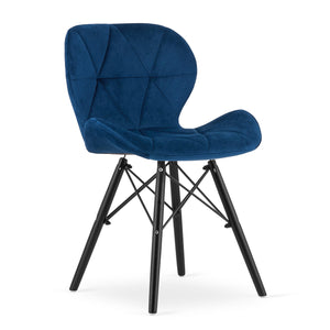 Sedia in velluto VALORA WAKO - Design moderno, blu navy, gambe nere x 3