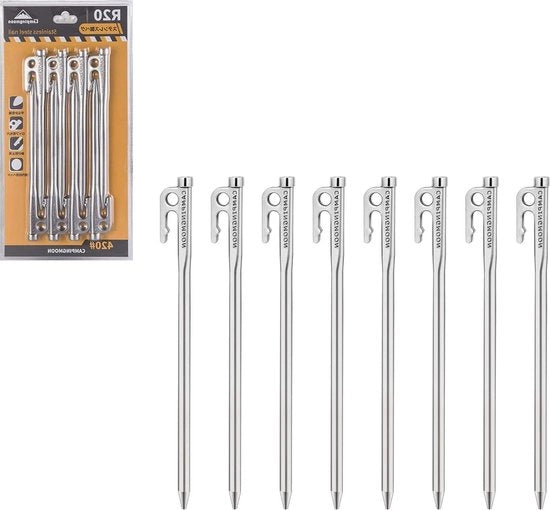 Stake per tenda in acciaio inox martensitico 420J2, 787 mm, 8 pezzi, 20-8P