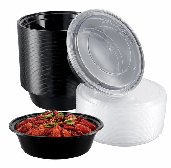 Contenitori per preparazione di pasti 50 pezzi - Contenitore a chiusura ermetica - Resistenti al microonde - 28 oz - Coperchio trasparente - 17,5 x 5,8 x 13,5 cm - Contenitori per cibo
