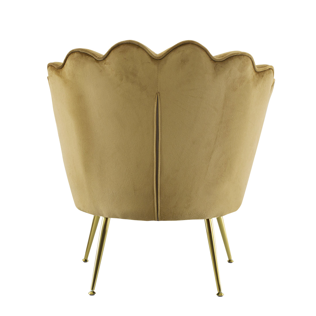 Poltrona Imbottita Schienale a Conchiglia in Velluto Piedi Oro Marrone