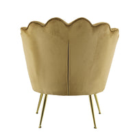 Poltrona Imbottita Schienale a Conchiglia in Velluto Piedi Oro Marrone