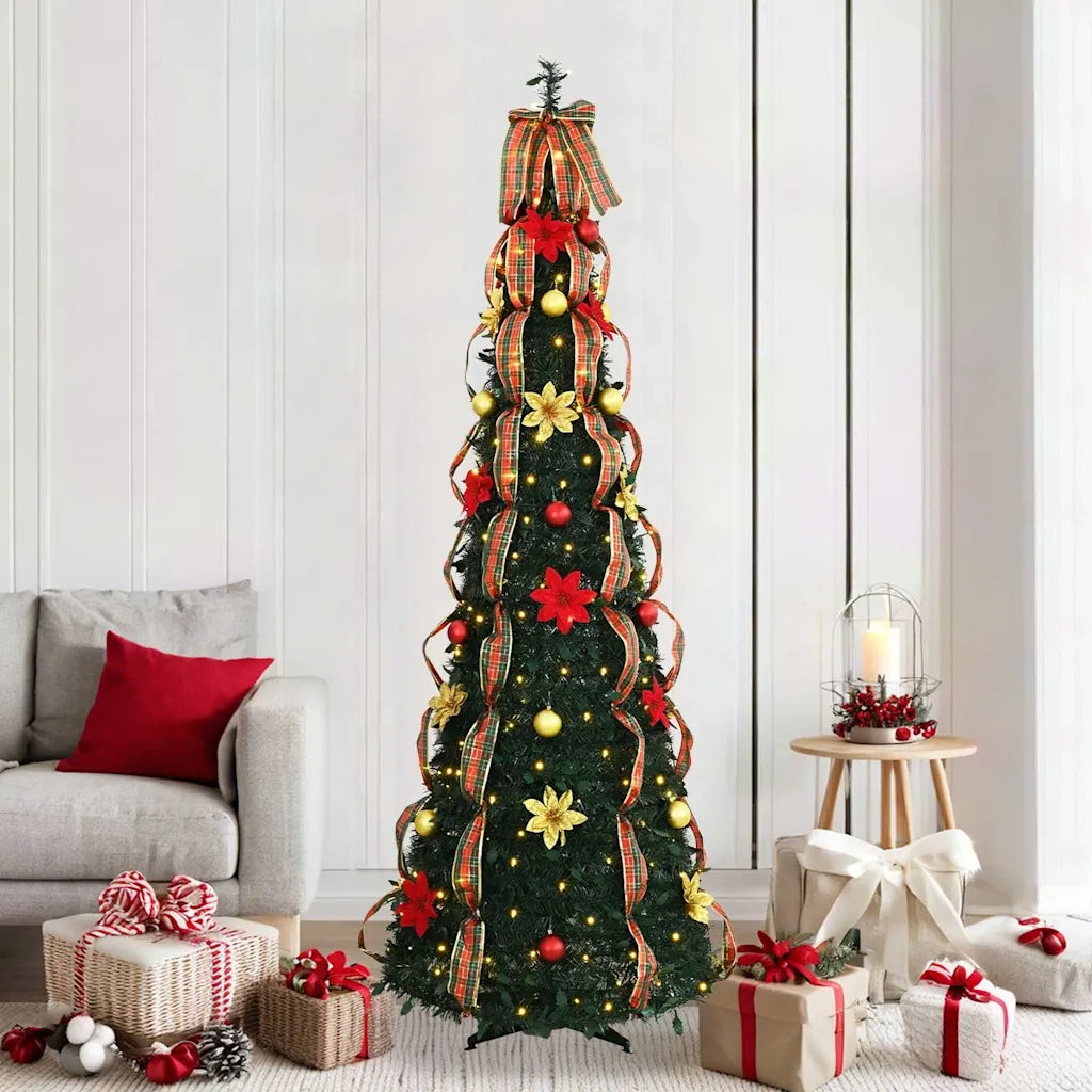 Albero di Natale | Decorazioni natalizie artificiale con 200 LED Verde 215 cm PVC