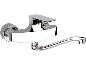 Miscelatore monocomando a muro per lavello con bocca a "S” girevole