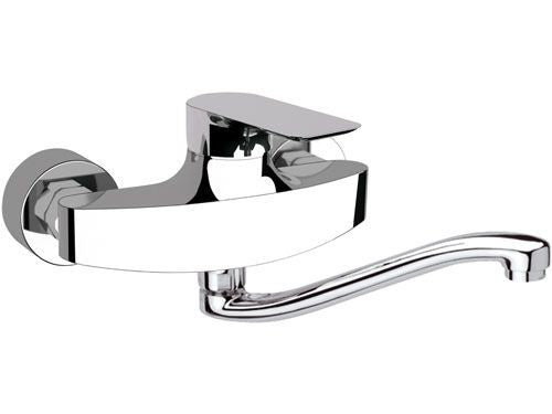 Miscelatore monocomando a muro per lavello con bocca a "S” girevole