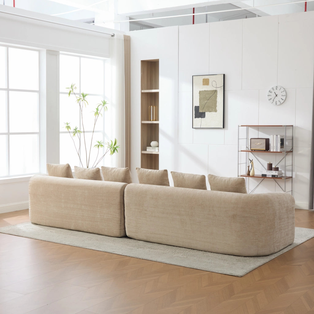 Divano con chaise longue in ciniglia kaki chiaro