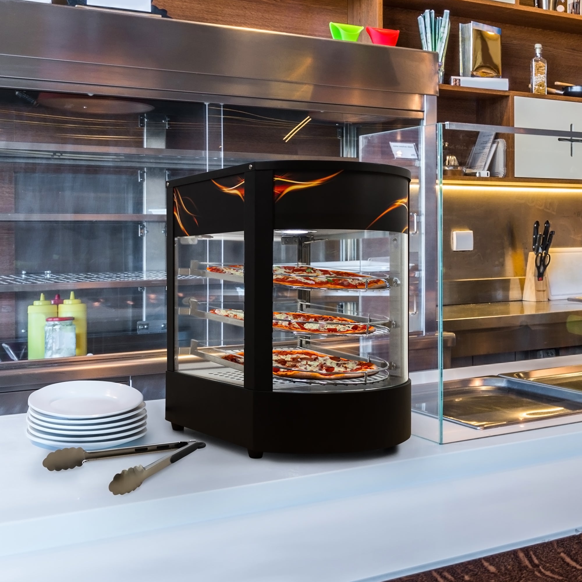 Scaldavivande commerciale 30 - 85°C  per pizza Display In vetro Incluse le pinze