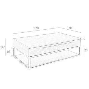 Tavolino rettangolare in noce e acciaio cromato