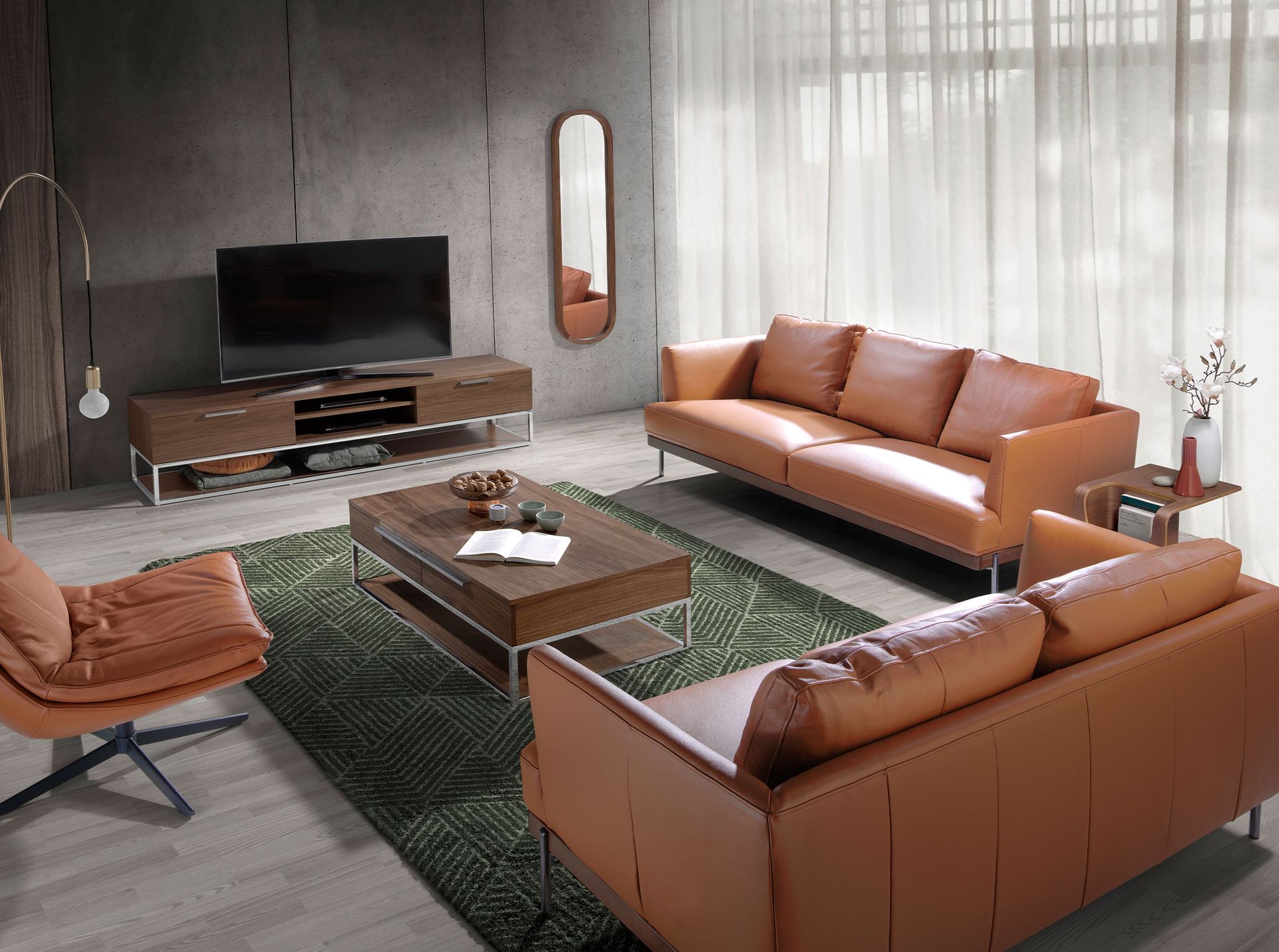 Tavolino rettangolare in noce e acciaio cromato