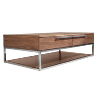 Tavolino rettangolare in noce e acciaio cromato