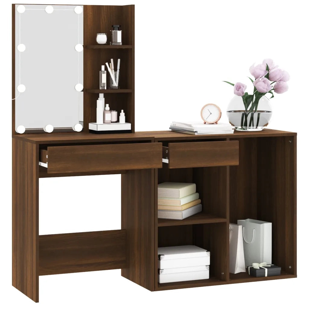 Toeletta con LED e Armadietto Rovere Marrone Legno Multistrato 3120187