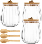 Set di conservazione adeguatezza aerea - contenitore di vetro - contenitori decorativi di conservazione - coperchio in legno - 650 ml - insieme di 3 con cucchiai - contenitore di conservazione