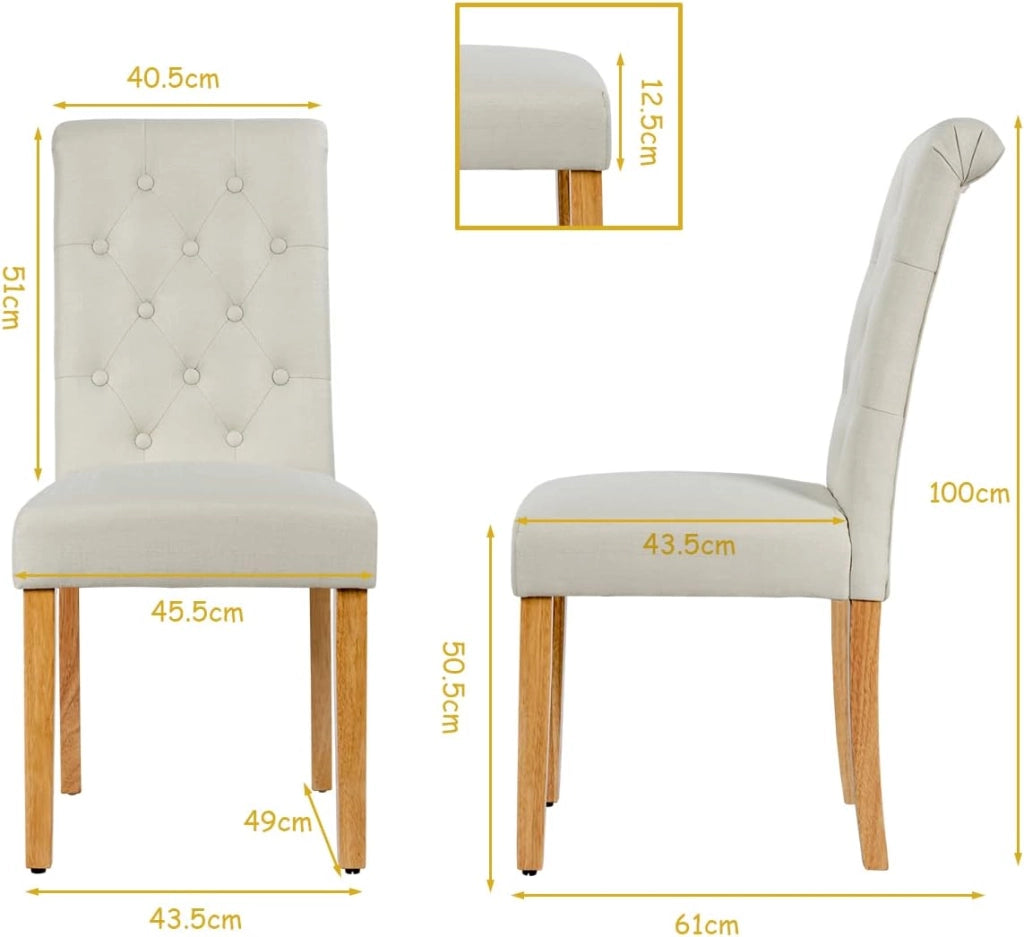 Set di 2 sedie da pranzo imbottite, eleganti sedie imbottite con schienale alto e gambe in legno massello, 61 x 46 x 100 cm, per ristorante, caffetteria (beige)