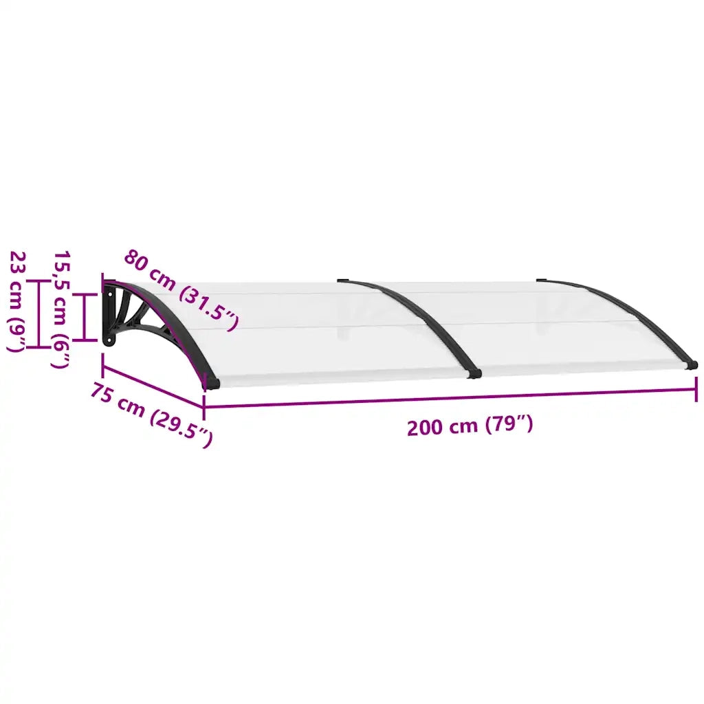 Pensilina per Porta Nera e Trasparente 200x75 cm in PC CFW3614329