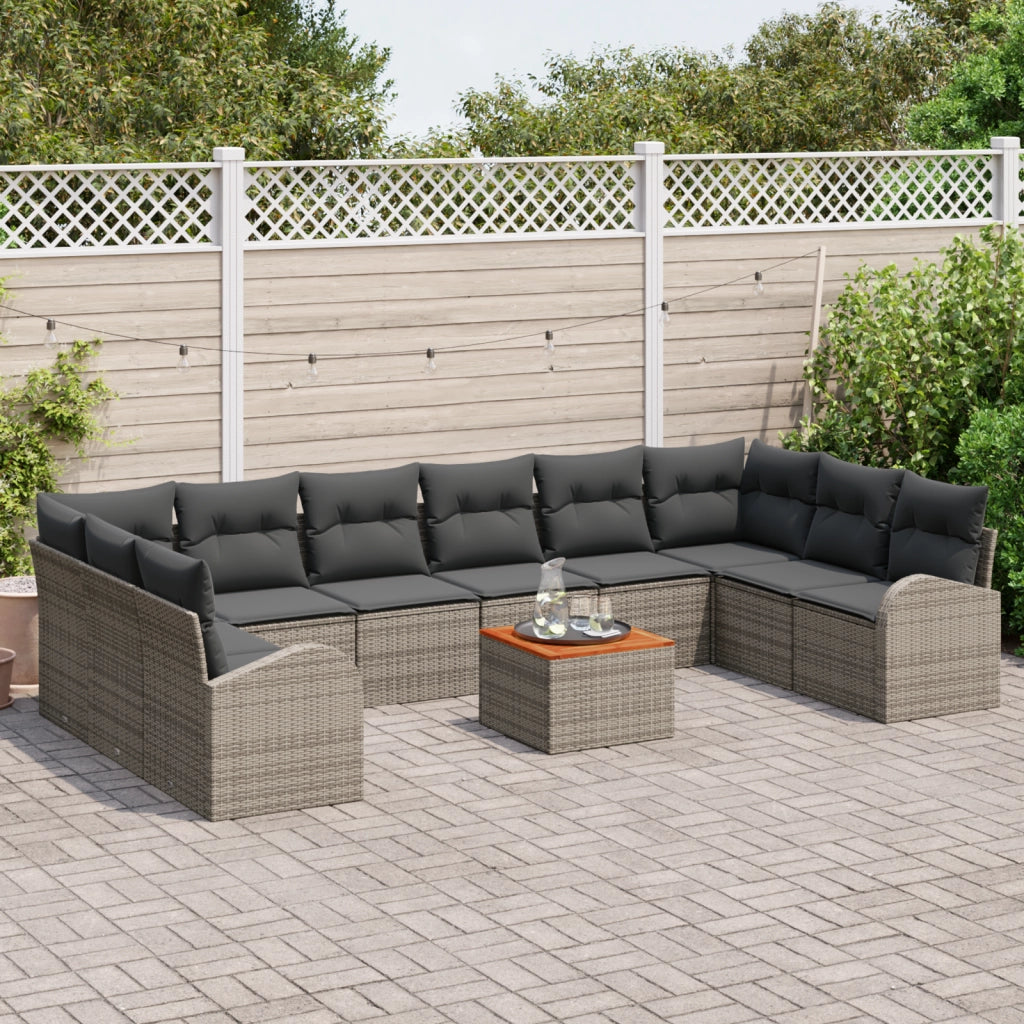 Set Divano Giardino 11 Pezzi con Cuscini Grigio Polyrattan Acacia