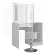 Vicco Tavolo da toeletta Bianco/bianco lucido 89.8 cm con specchio LED e sgabello