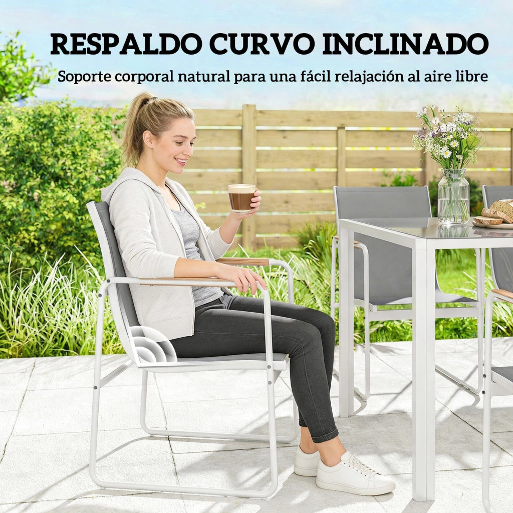 Set Giardino con Tavolo Vetro e 6 Sedie ¨C Zephmum ¨C Bianco Grigio 160x90x75 cm
