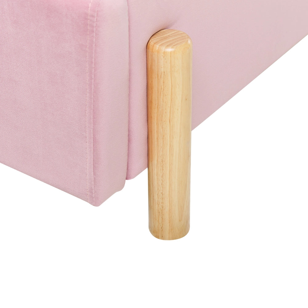 Letto con Contenitore in tessuto bouclè rosa, Misura Singola 90 x 200 cm Design Minimalista Retro con Testiera a Mezza Luna
