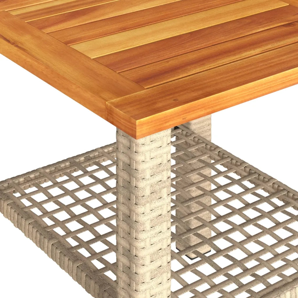 Tavolo da Giardino | Tavolino da esterno Beige 40x40x42 cm Polyrattan e Legno Acacia
