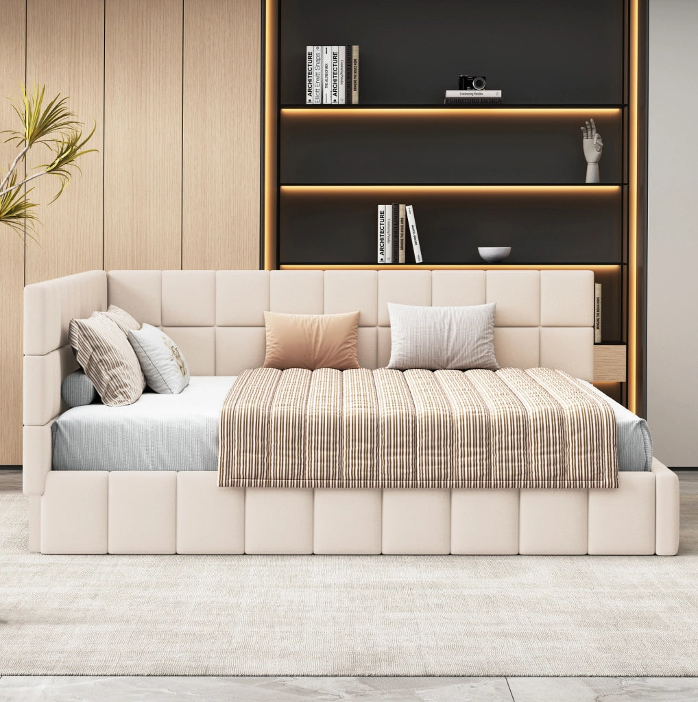 Letto imbottito 160x200 cm trasformabile in divano in velluto beige