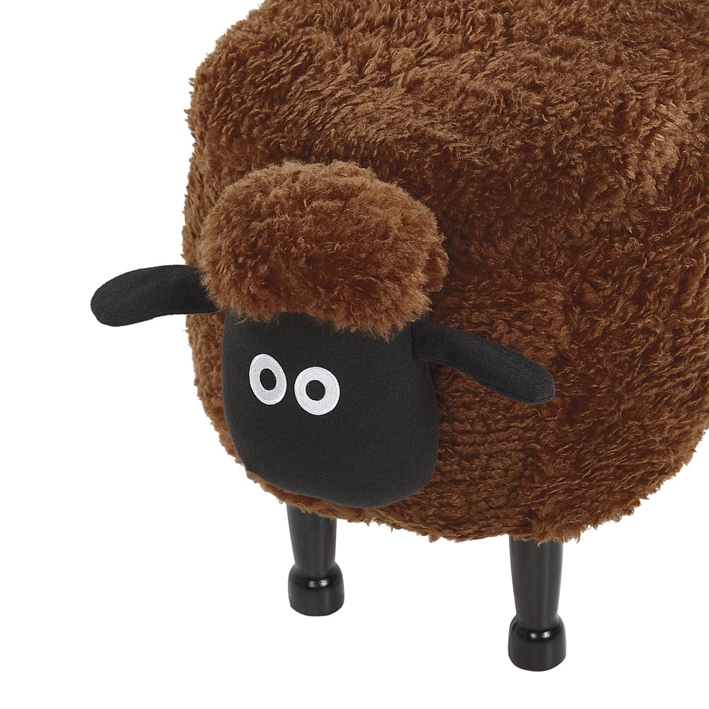 Pouf animaletto Sgabello per bambini Poggiapiedi in pelliccia sintetica marrone con gambe in legno portaoggetti Seggiolino per bambini