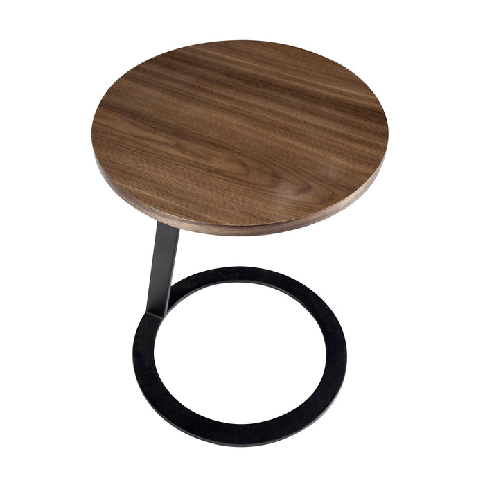 Tavolo angolare rotondo in noce e acciaio nero