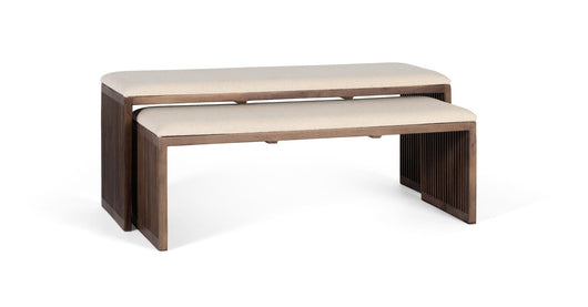 Set di due panche in legno di faggio riciclato, 115 cm