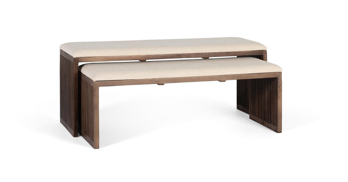 Set di due panche in legno di faggio riciclato, 115 cm