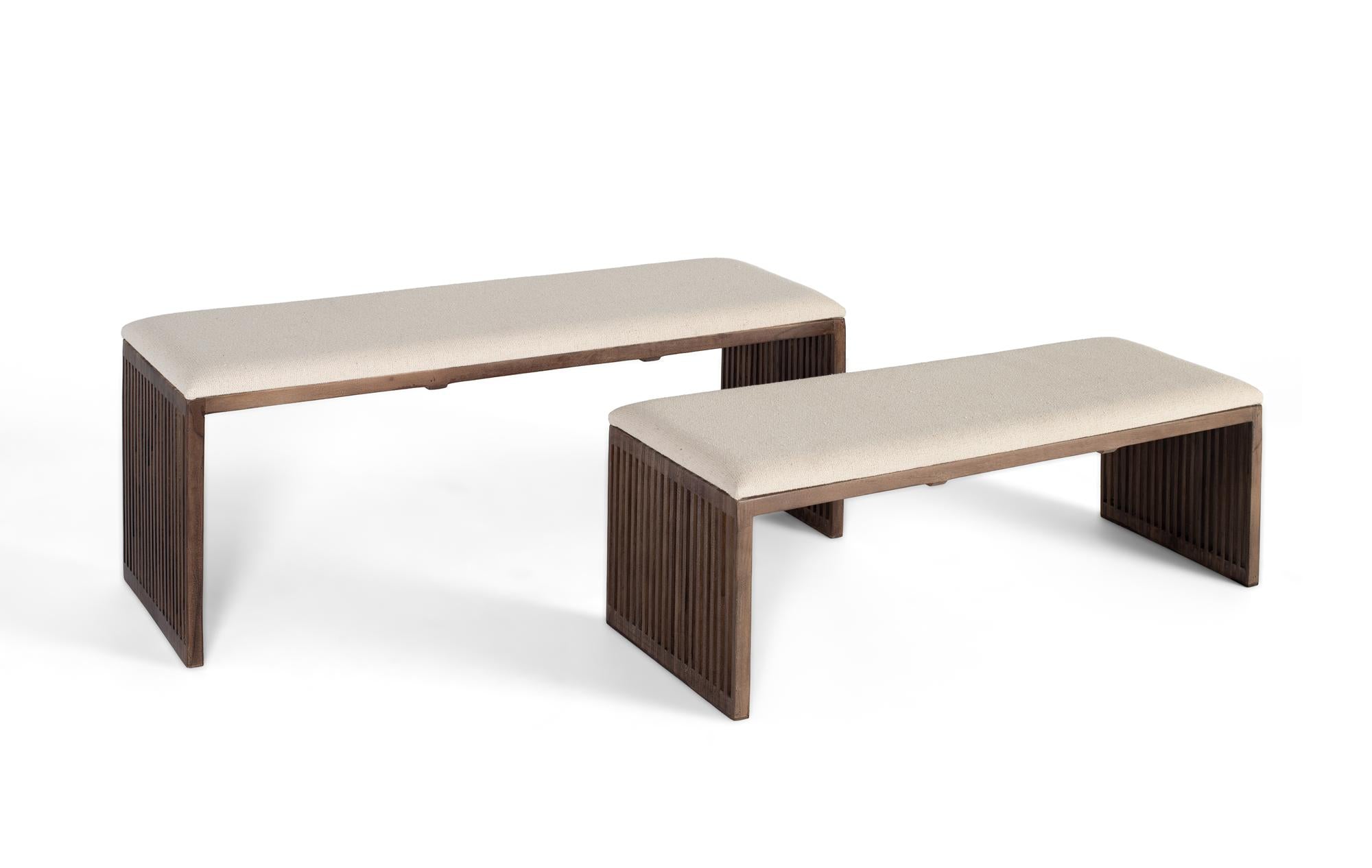 Set di due panche in legno di faggio riciclato, 115 cm