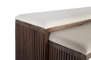 Set di due panche in legno di faggio riciclato, 115 cm