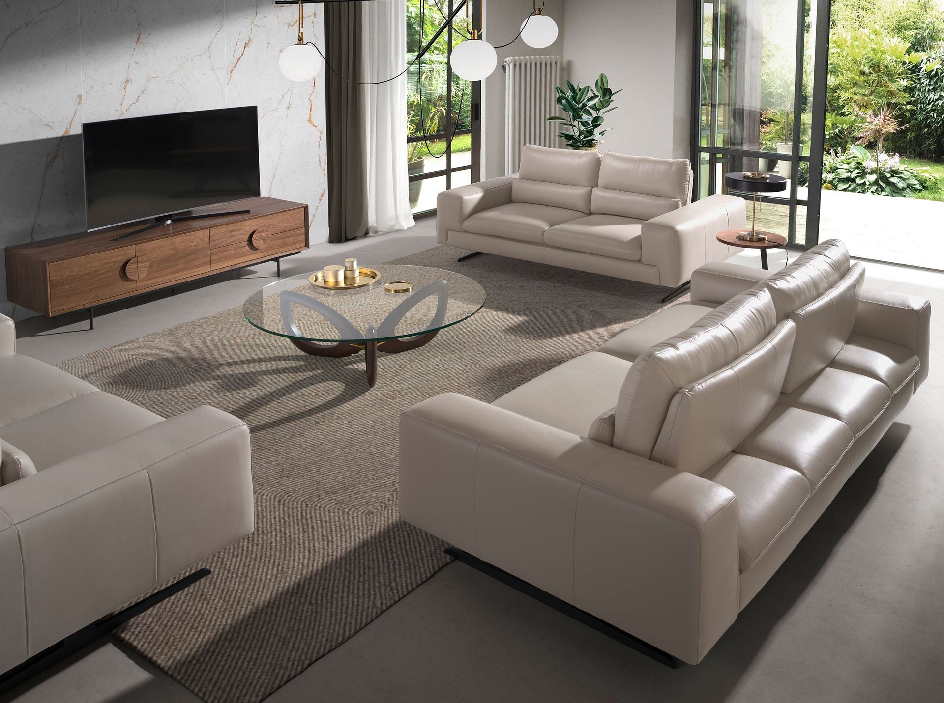 Tavolo angolare rotondo in noce e acciaio nero