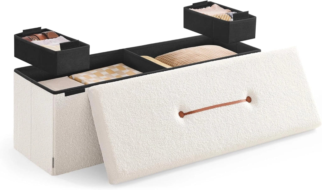 HOME Panca portaoggetti Ottomano, cassapanca 38,1 x 109,4 x 38,1 cm, panca da letto, portata fino a 300 kg, per soggiorno, camera da letto, ingresso, bianco crema ULSF097W01