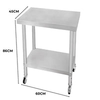 Banco di lavoro per ristorazione Tavolo in acciaio inox per la preparazione degli alimenti Cucina mobile 60cm x 45cm