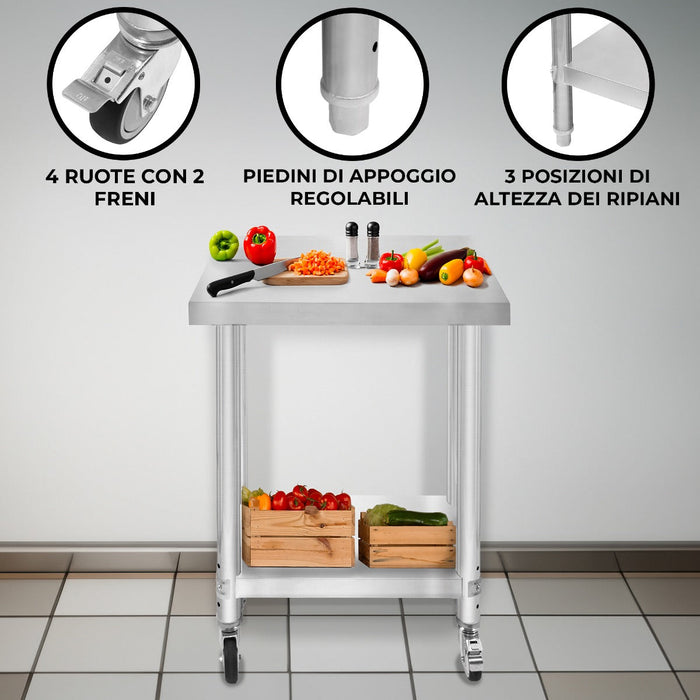 Banco di lavoro per ristorazione Tavolo in acciaio inox per la preparazione degli alimenti Cucina mobile 60cm x 45cm