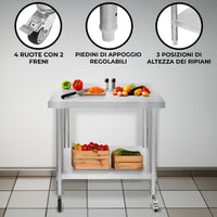 Banco di lavoro per ristorazione Tavolo in acciaio inox per la preparazione degli alimenti Cucina mobile 76cm x 45cm x 86cm