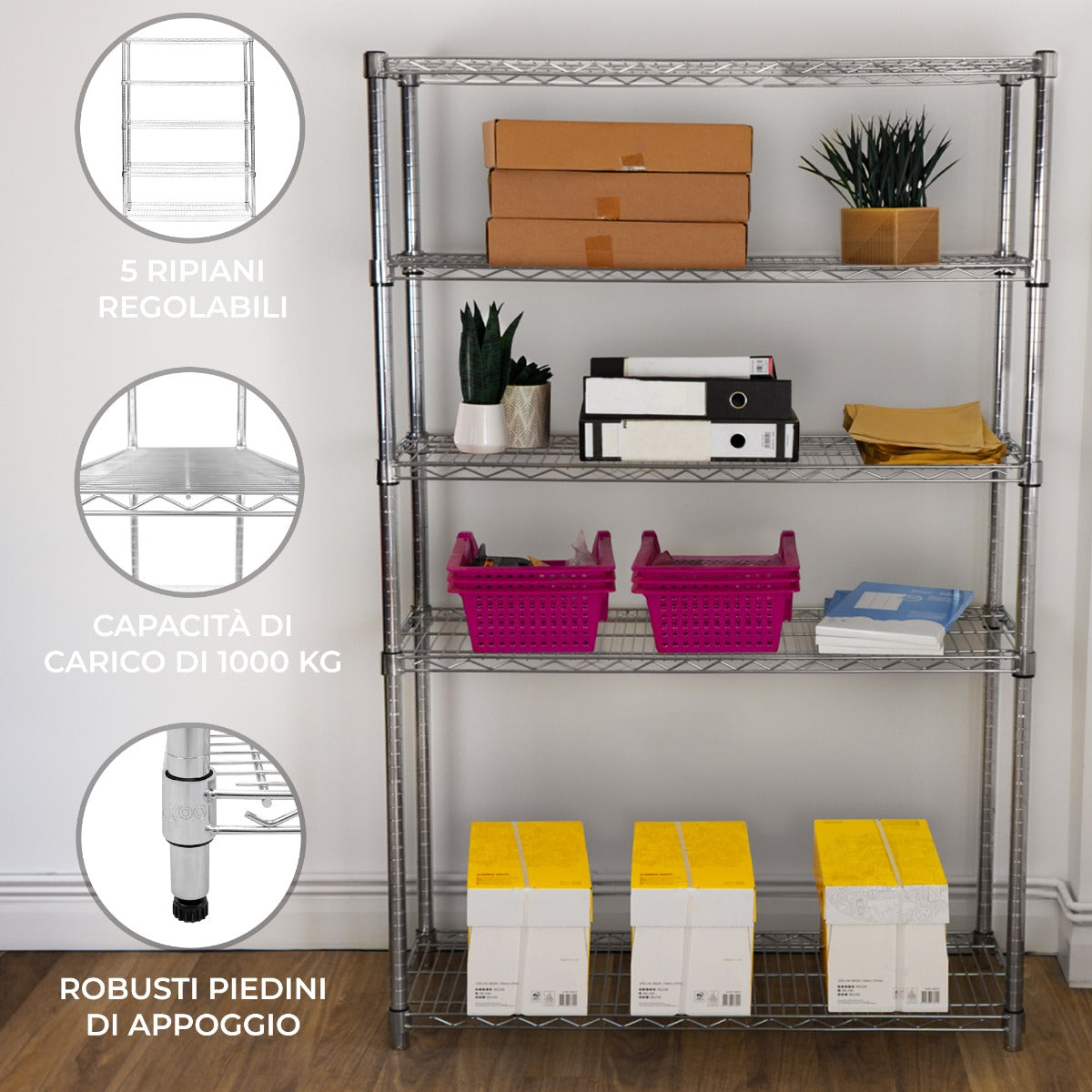 Scaffalature in metallo 5 Ripiani Componibile garage casa officina negozio