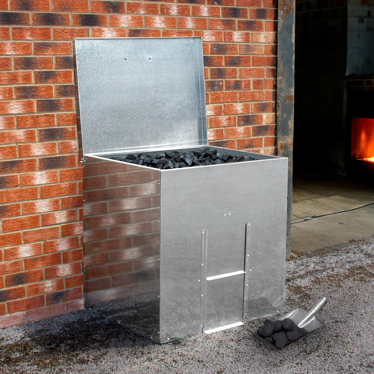 Bidone per il carbone - legna 250 kg in acciaio zincato Metallo antiruggine e anti roditore Porta legna