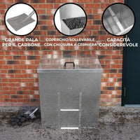 Bidone per il carbone - legna 350 kg in acciaio zincato Metallo antiruggine e anti roditore Porta legna