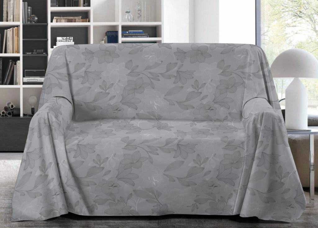 Telo Arredo Granfoulard Copritutto Salvadivano 100% Cotone Disegno Lily - Singolo - Grigio