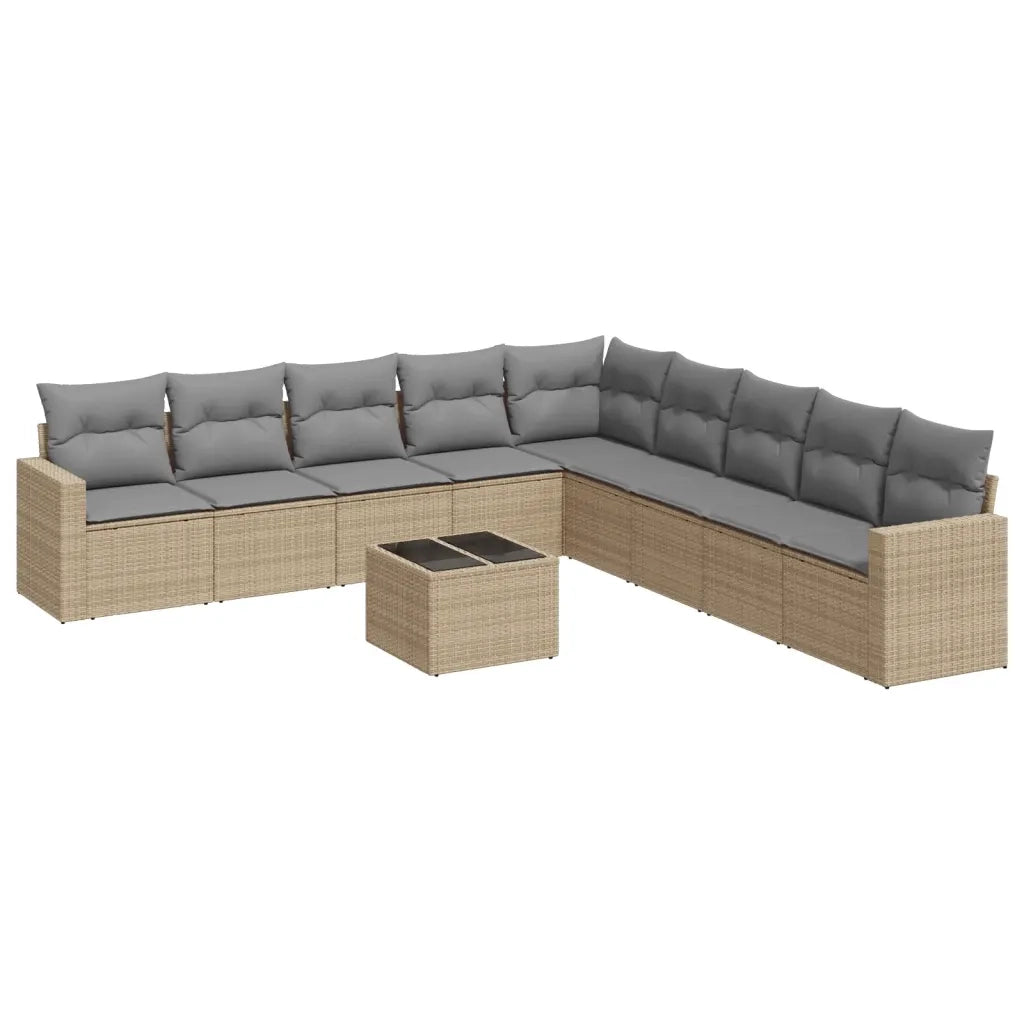 Set Divano da Giardino 10 pz con Cuscini Beige in Polyrattan 3251436