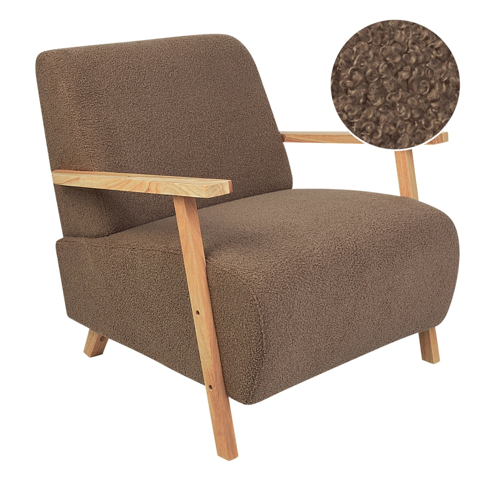 Poltrona Marrone Boucle Gambe in legno con braccioli Soggiorno moderno minimalista