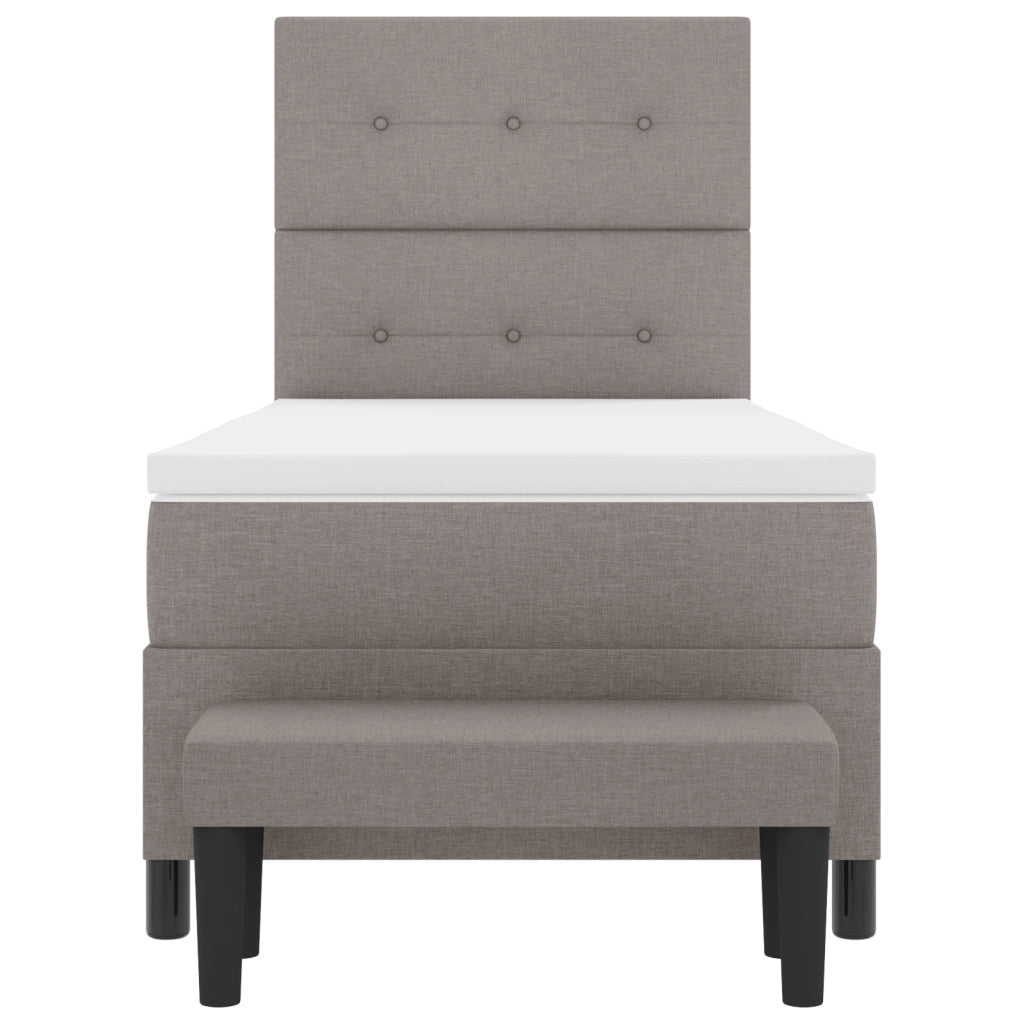 Letto box spring con materasso e panchina taupe 90x190 cm tessuto