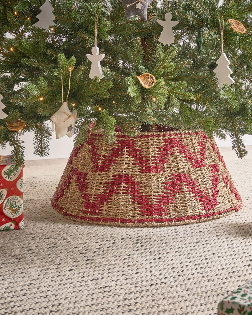 Collare per albero di Natale naturale con alghe marine rosse ⌀ 60 cm Accessori decorativi rotondi fatti a mano
